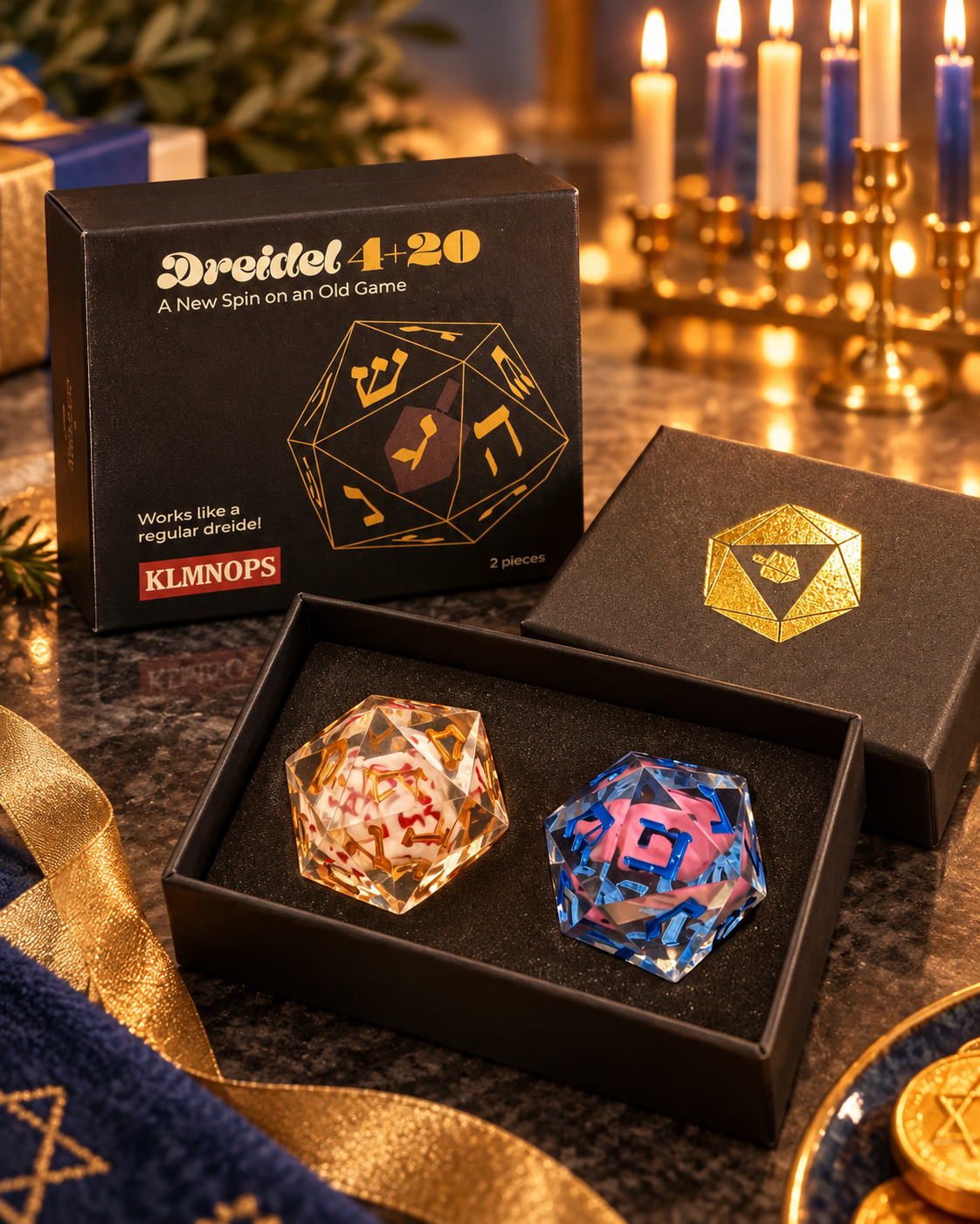 Dreidel 4+20 – 20 sided dreidel | Set of Two