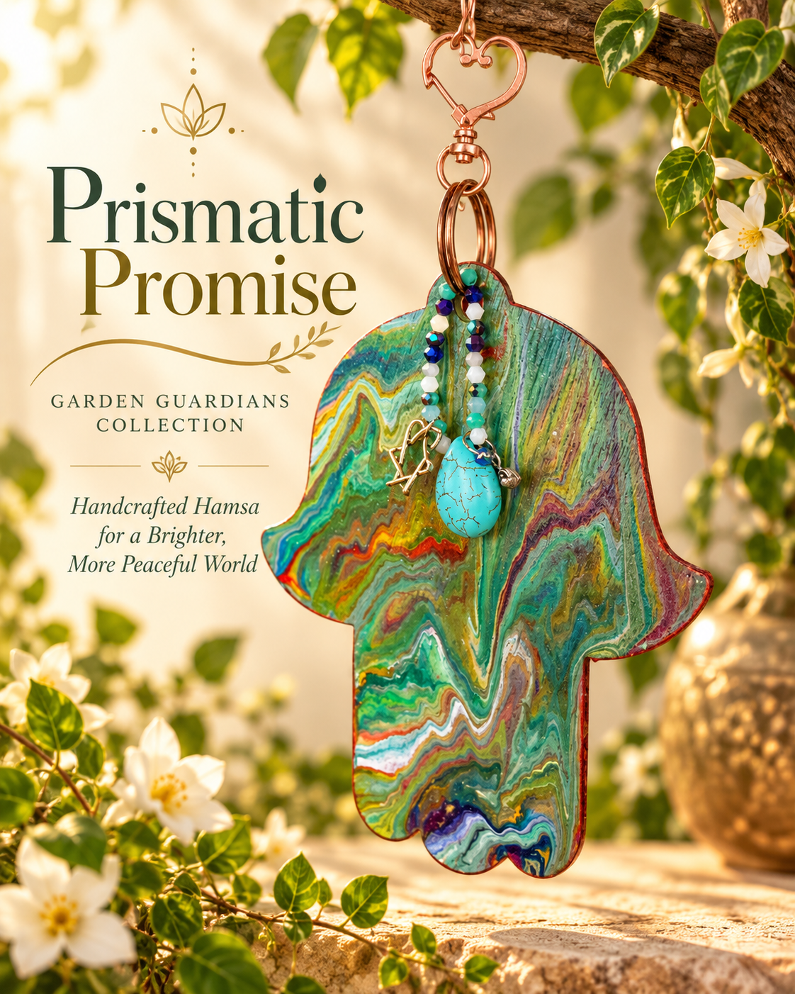 Prismatic Promise | Jeweled Rainbow Hamsa Wall Hanging