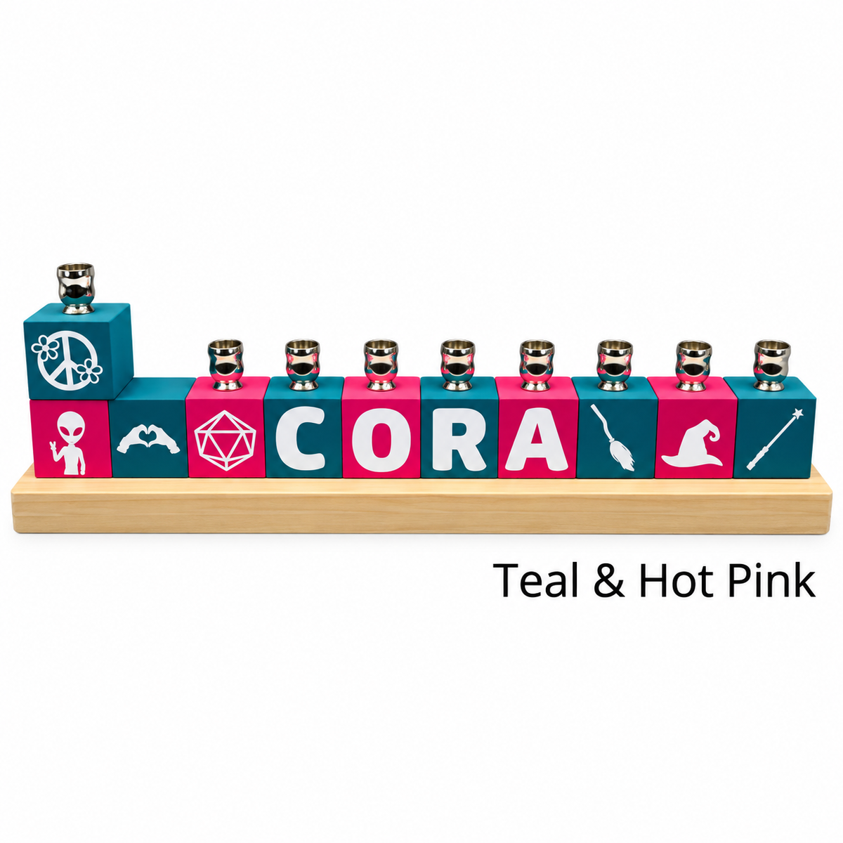 Personalized Name Block Menorah- Modern Design
