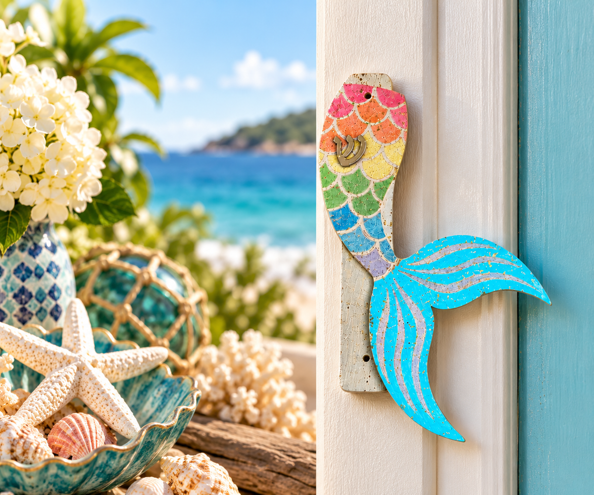 Mermaid Tails Mezuzah Case| Colorful Wooden Mermaid Mezuzah Case
