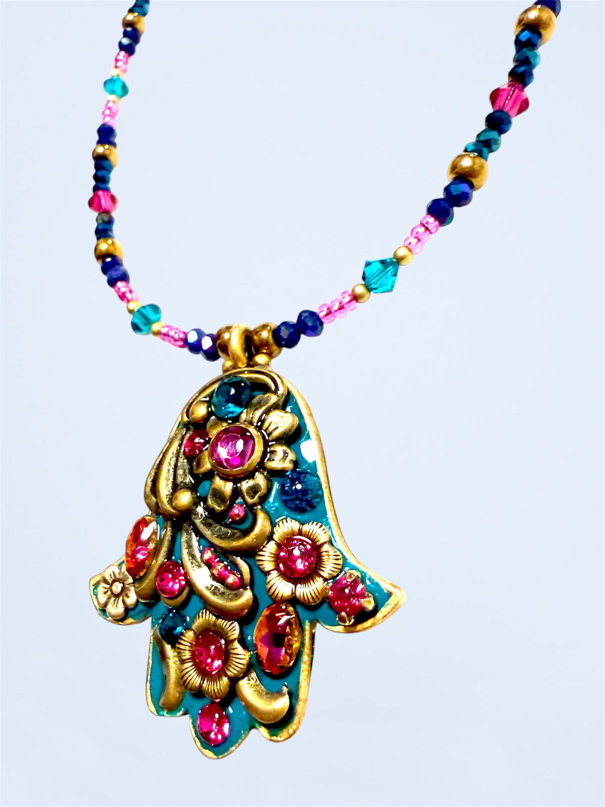 Teal Hamsa Necklace