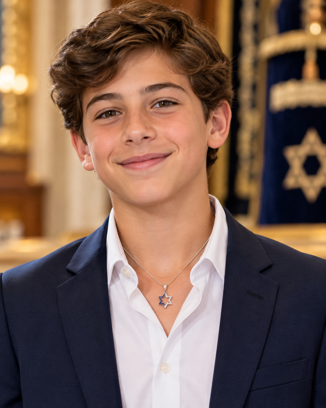 Blue & White Sterling Star of David Necklace
