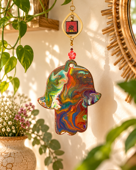 Golden Hour | Hand-Painted Marbled Hamsa Wall Art