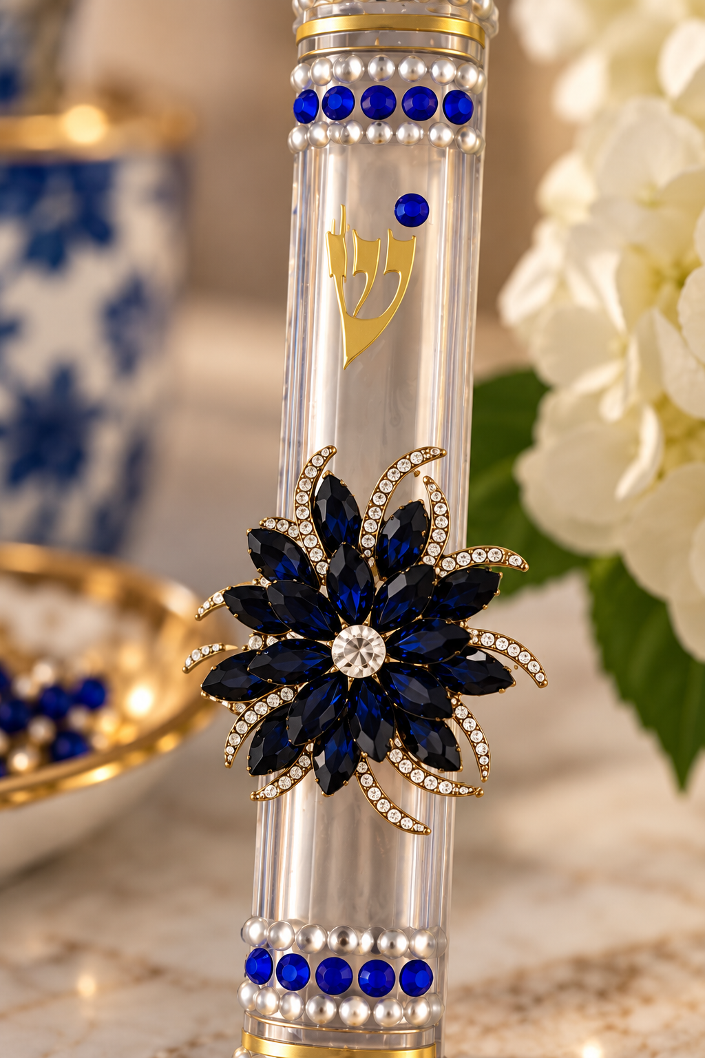 Midnight Bloom Jeweled Mezuzah Case