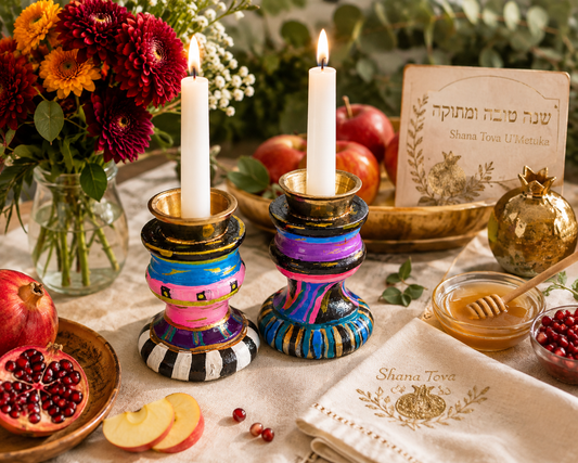 Mitzi – Hand-Painted Mismatched Shabbat Candlesticks