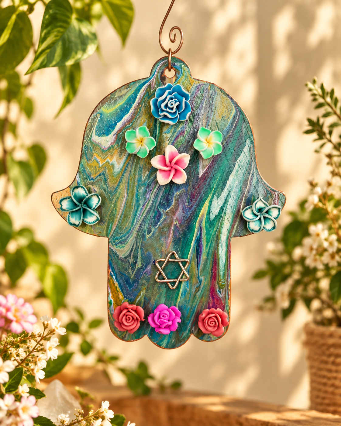 Wildflower Waltz | Floral Star of David Hamsa Wall Art