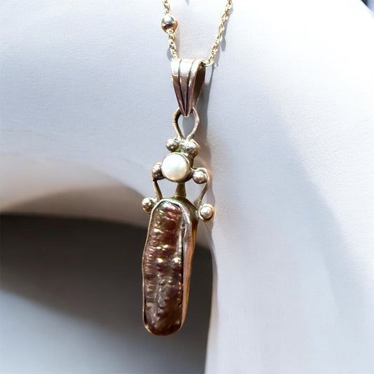 Vintage Sterling Silver Freshwater Pearl Pendant Necklace