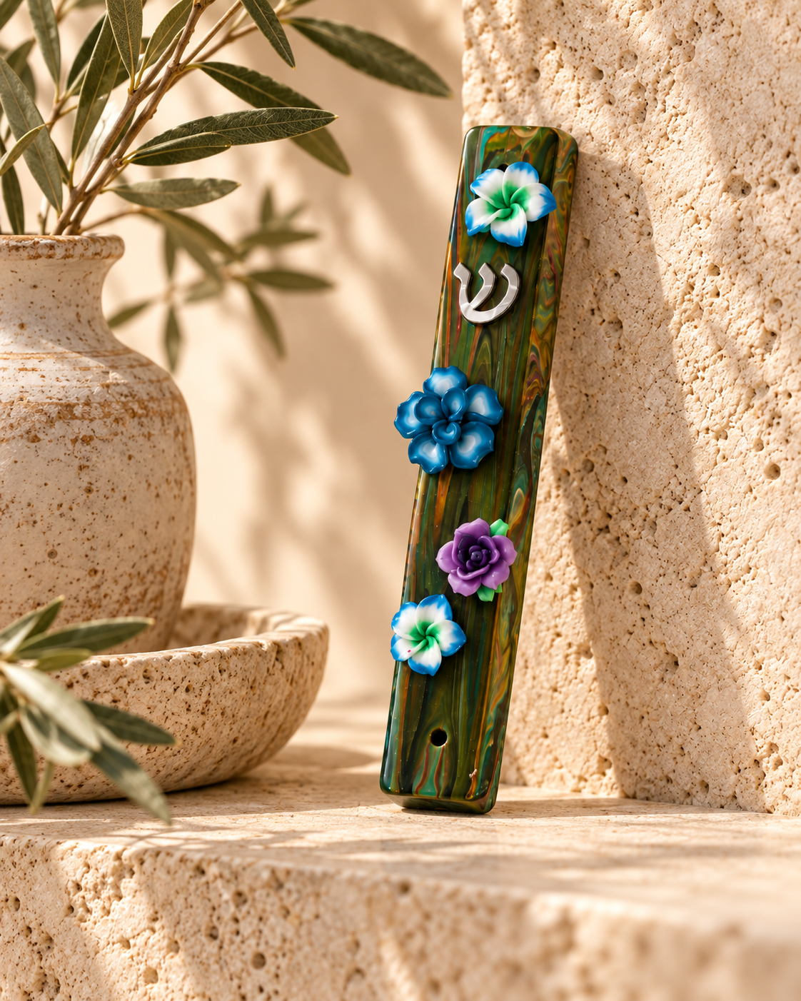 Olive Grove | Hand-Painted Floral Mezuzah Case