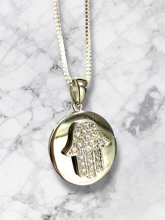 Sterling Silver Circle Hamsa pendant necklace