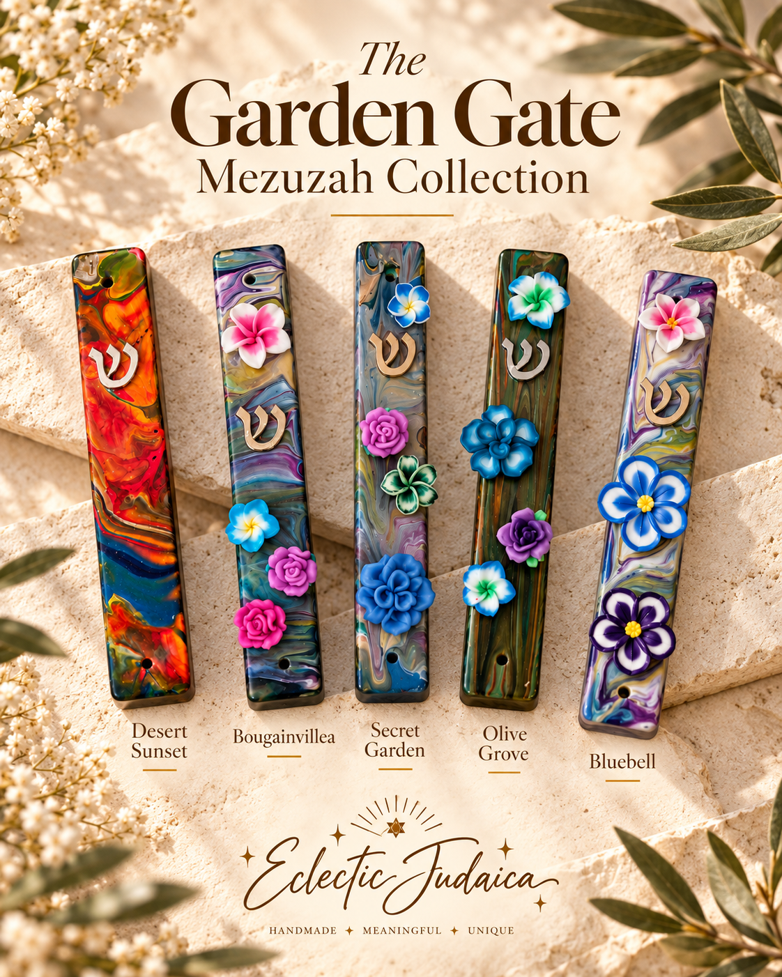 Olive Grove | Hand-Painted Floral Mezuzah Case