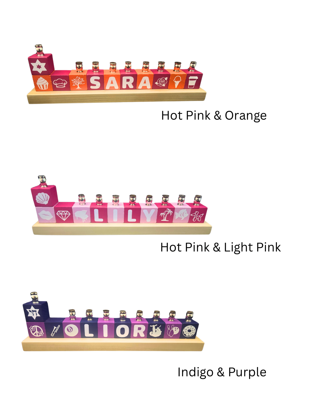 Personalized Name Block Menorah- Modern Design