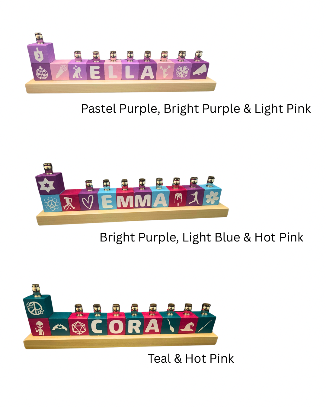 Personalized Name Block Menorah- Modern Design