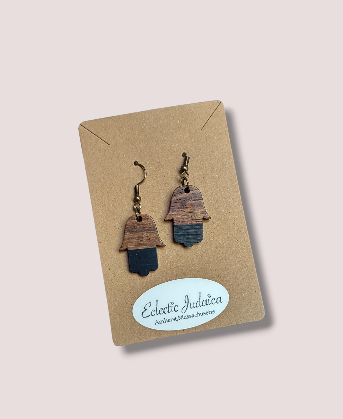 Wood/ Resin Hamsa Earrings