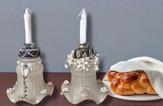 One-of-a-Kind Vintage Glass Shabbat Candlesticks | Upcycled Heirloom Judaica