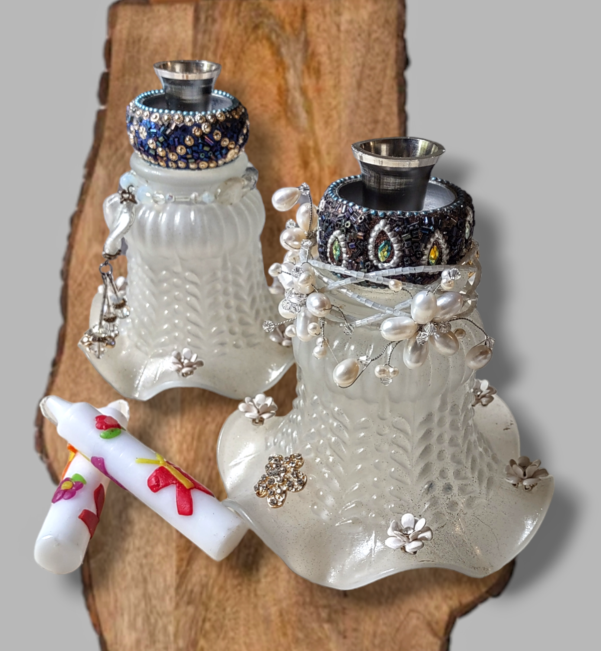 One-of-a-Kind Vintage Glass Shabbat Candlesticks | Upcycled Heirloom Judaica