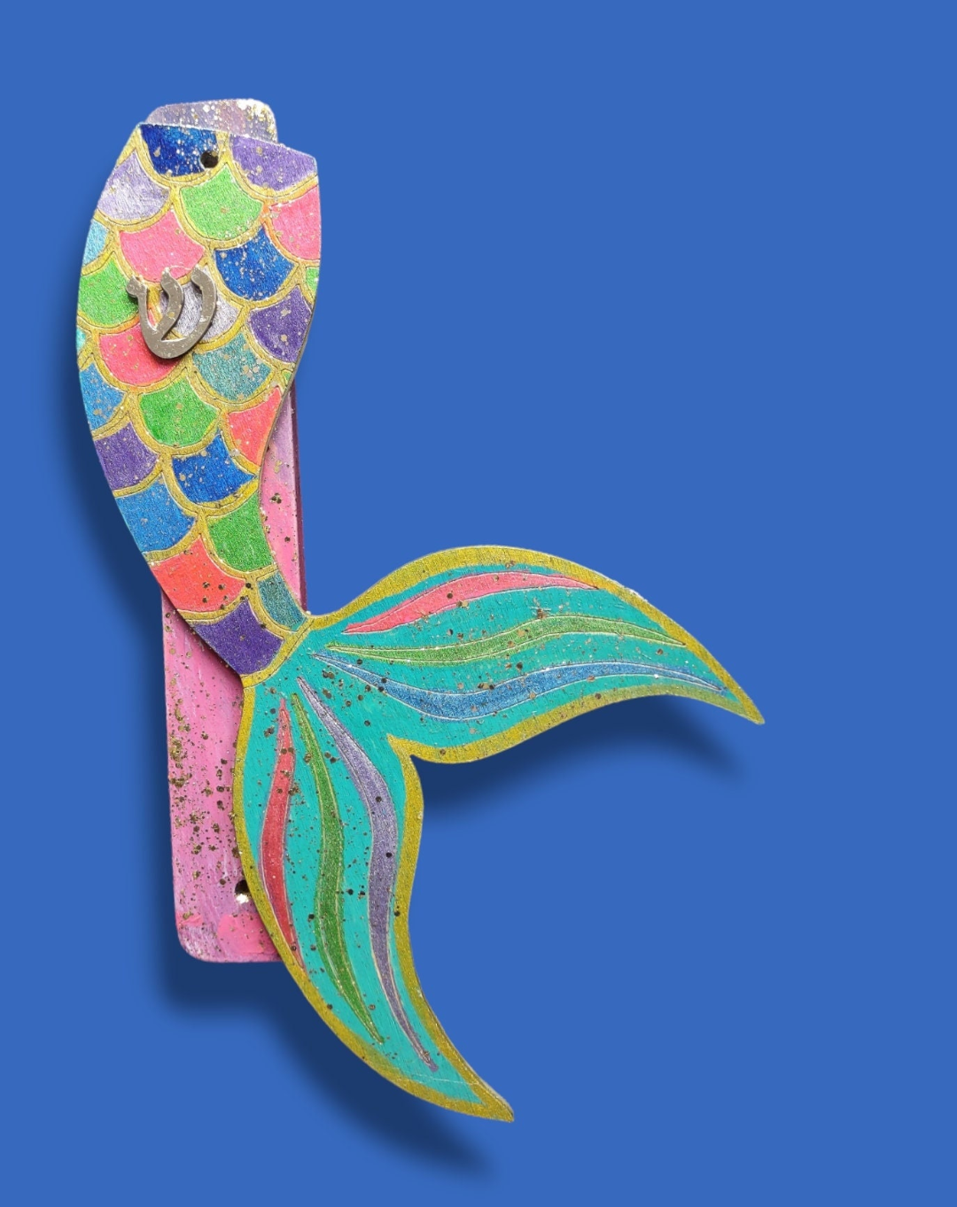 Mermaid Tails Mezuzah Case| Colorful Wooden Mermaid Mezuzah Case