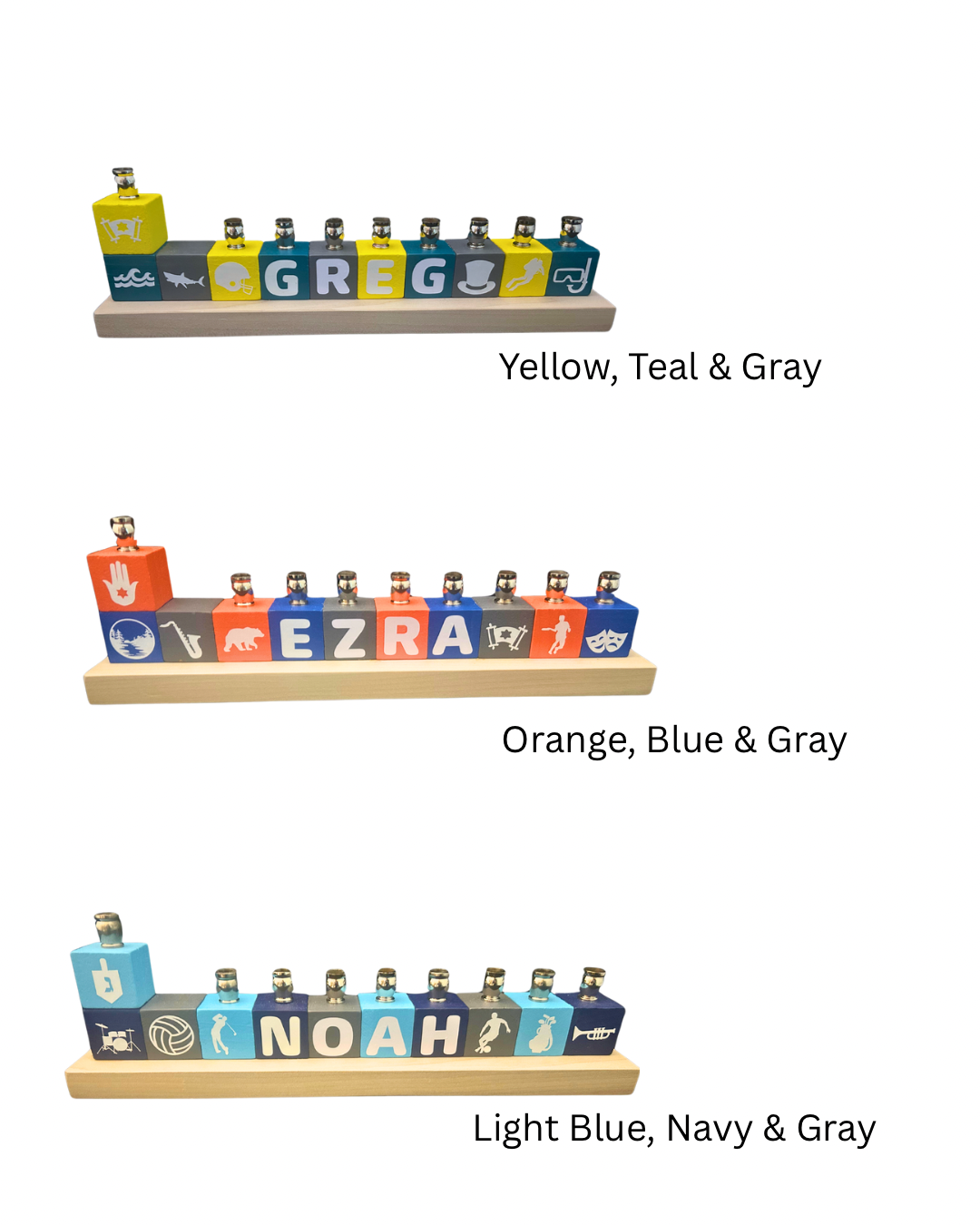 Personalized Name Block Menorah- Modern Design