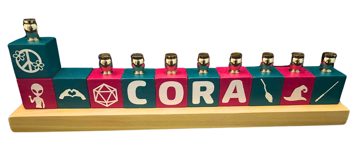 Personalized Name Block Menorah- Modern Design