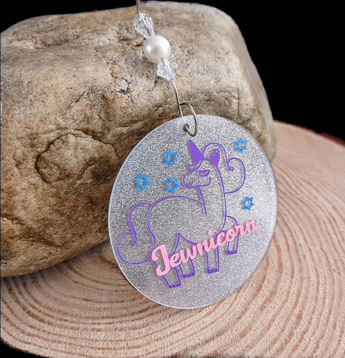 Jewnicorn Ornament, Rainbow Unicorn, Hanukkah Decoration