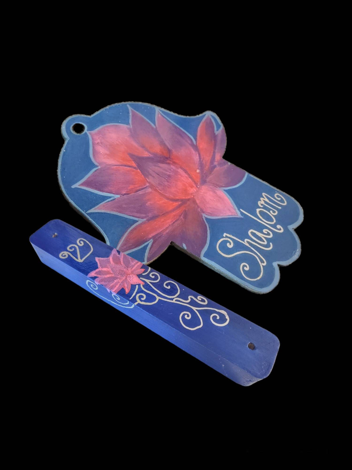 Hand-Painted Lotus Hamsa and Mezuzah – Jewish Housewarming Gift