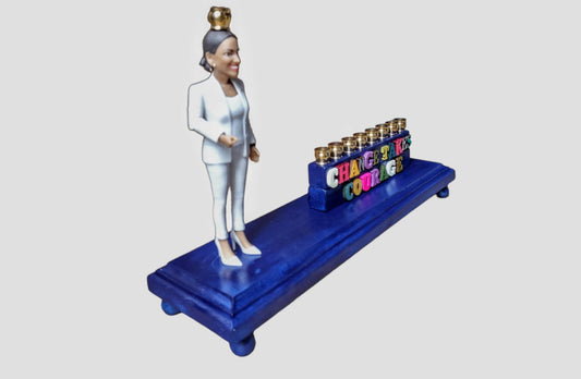 AOC “Change Takes Courage” Handmade Menorah, Political Judaica