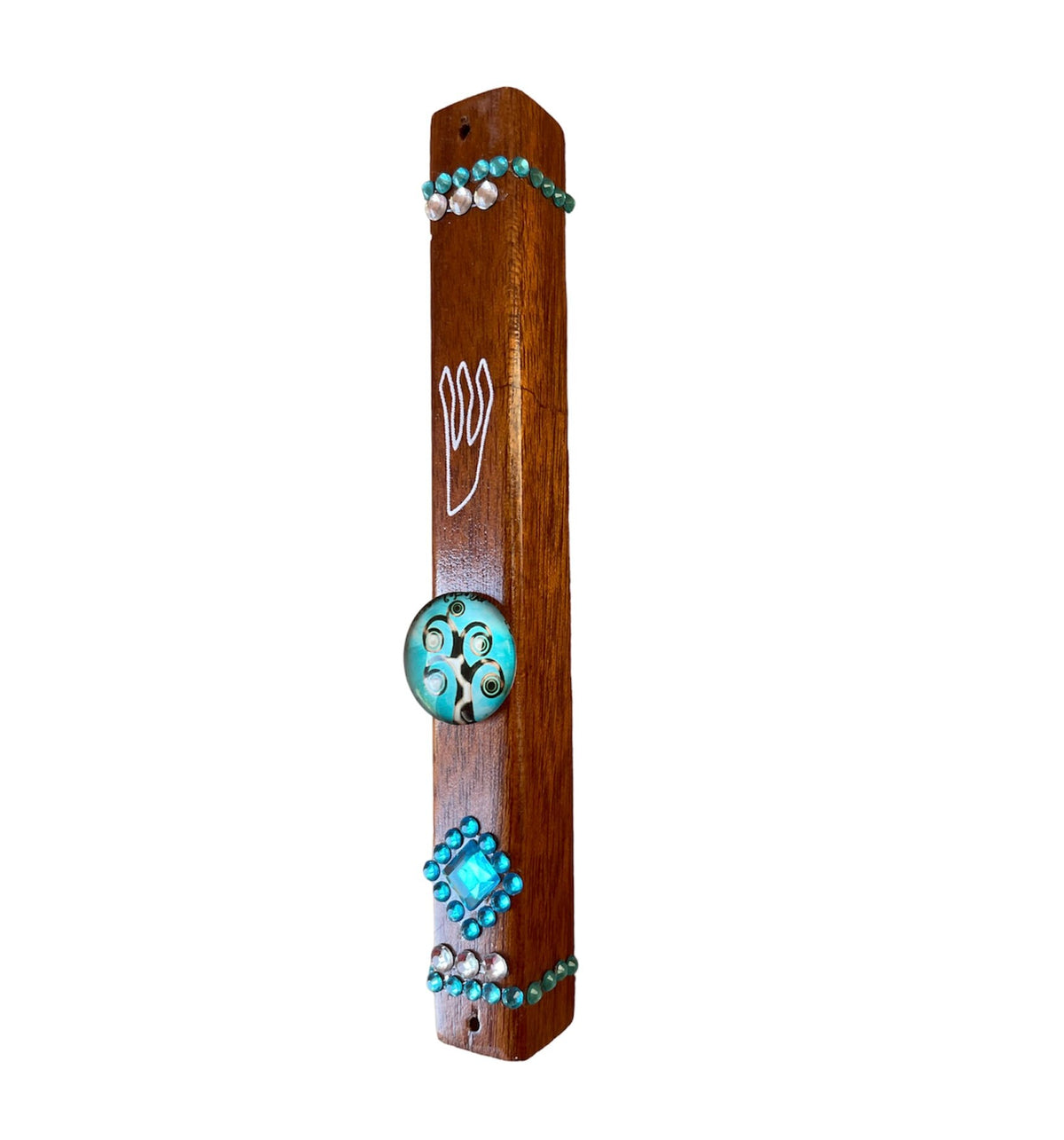 Wood Tree of Life Mezuzah Case with Rhinestones