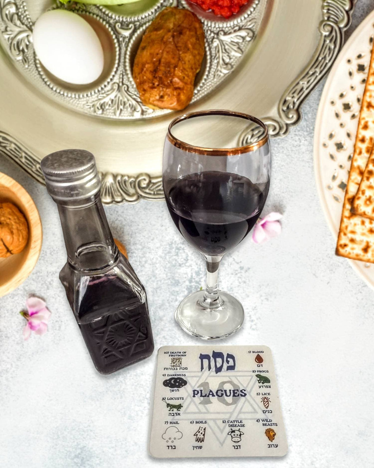Ten Plagues Seder Wine-Drop Coasters – Set of 12