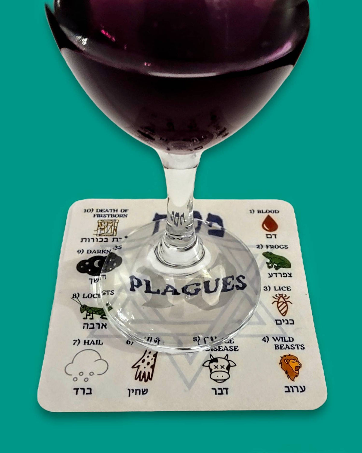 Ten Plagues Seder Wine-Drop Coasters – Set of 12