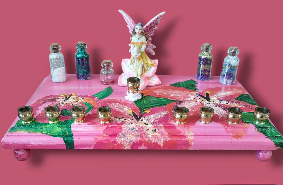Fairy flower Menorah whimsical Judaica Jewish Hanukah gift