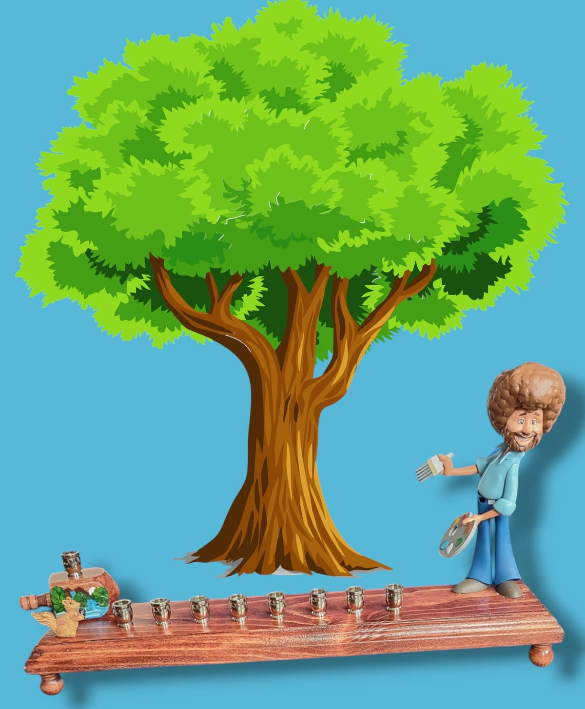 Bob Ross Menorah | Happy Little Hanukkah Mixed-Media Menorah