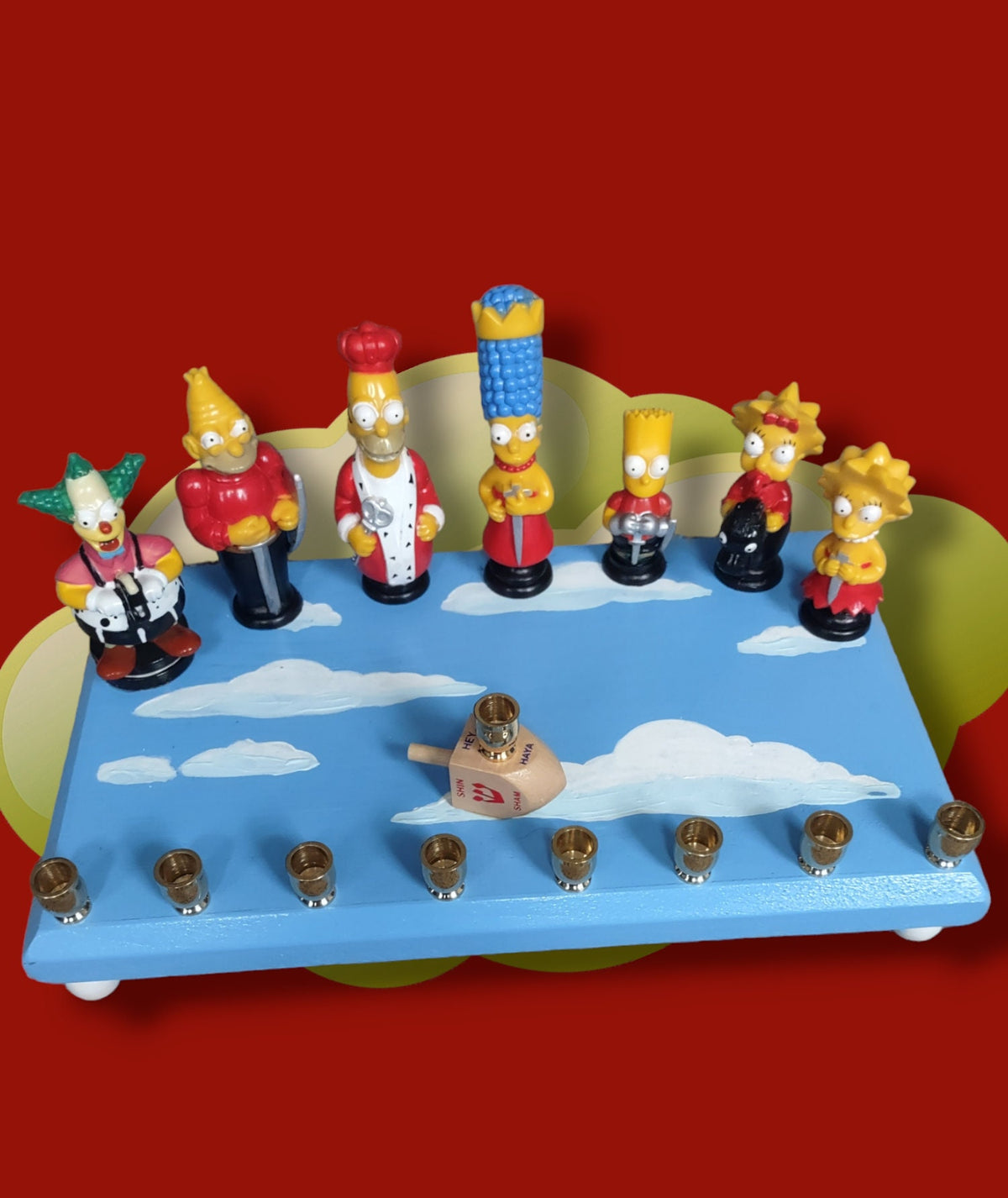 Simpsons Menorah, Repurposed Toy Hanukkiah, Handmade Judaica