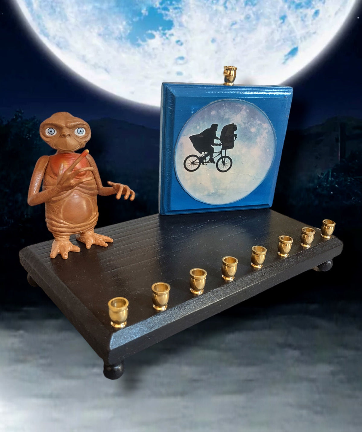 E.T. Collector's Silhouette Menorah Pop Culture Judaica Hanukkiah Repurposed Toys
