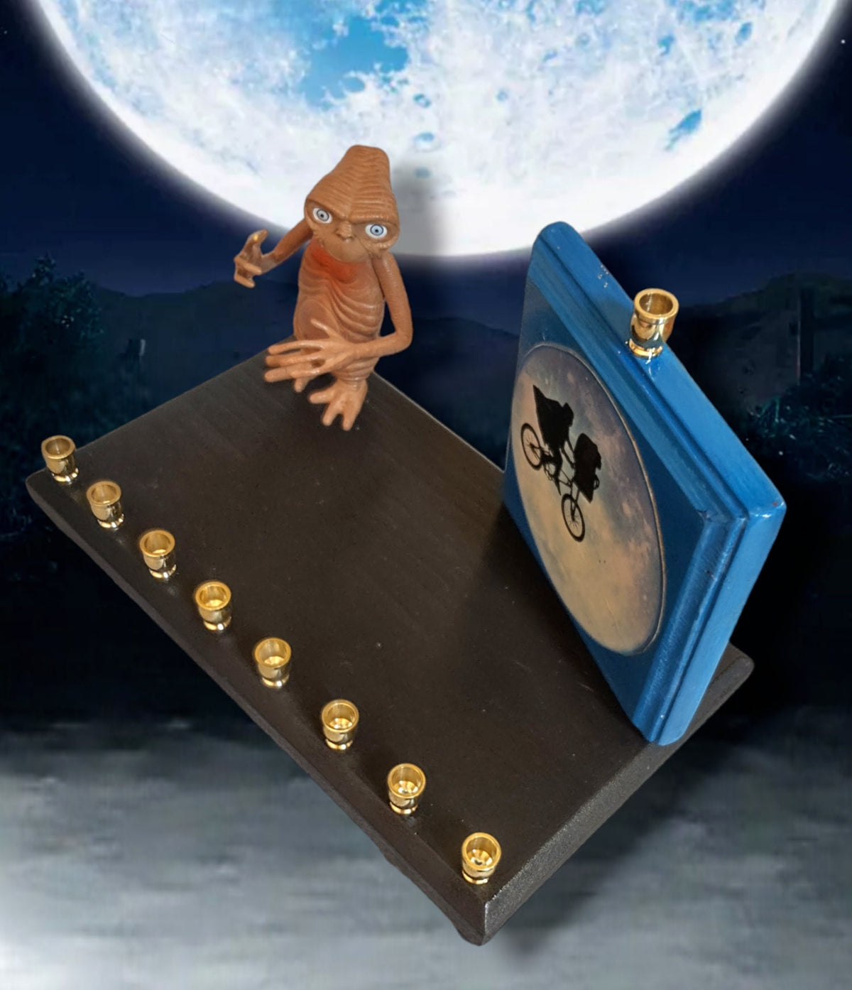 E.T. Collector's Silhouette Menorah Pop Culture Judaica Hanukkiah Repurposed Toys