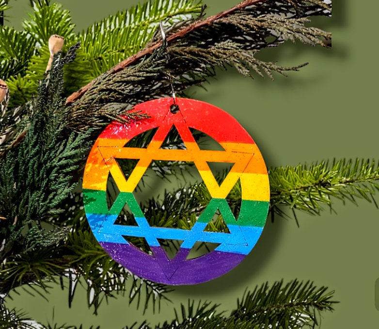 Rainbow Star of David Ornament, LGBTQ Jewish Pride Decor