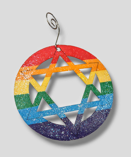 Rainbow Star of David Ornament, LGBTQ Jewish Pride Decor