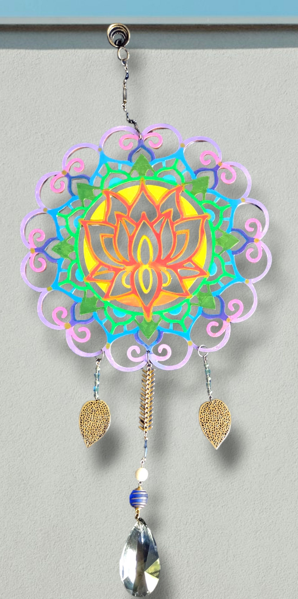 Lotus flower mandala meditation suncatcher Crystal spinning hanging decorations
