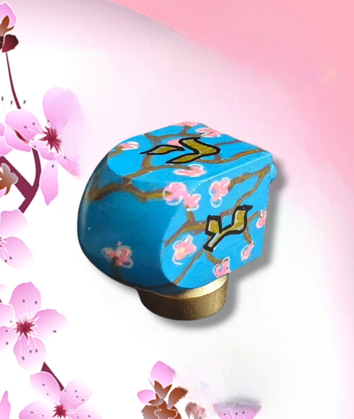 Hand Painted Cherry Blossom Dreidel - Unique Hanukkah Gift