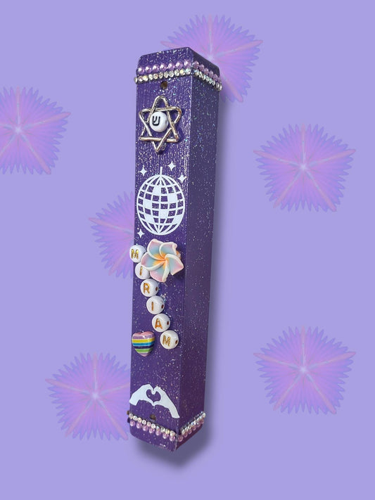 Swiftie Fan Mezuzah: Purple Wooden Case, Personalized Judaica Gift