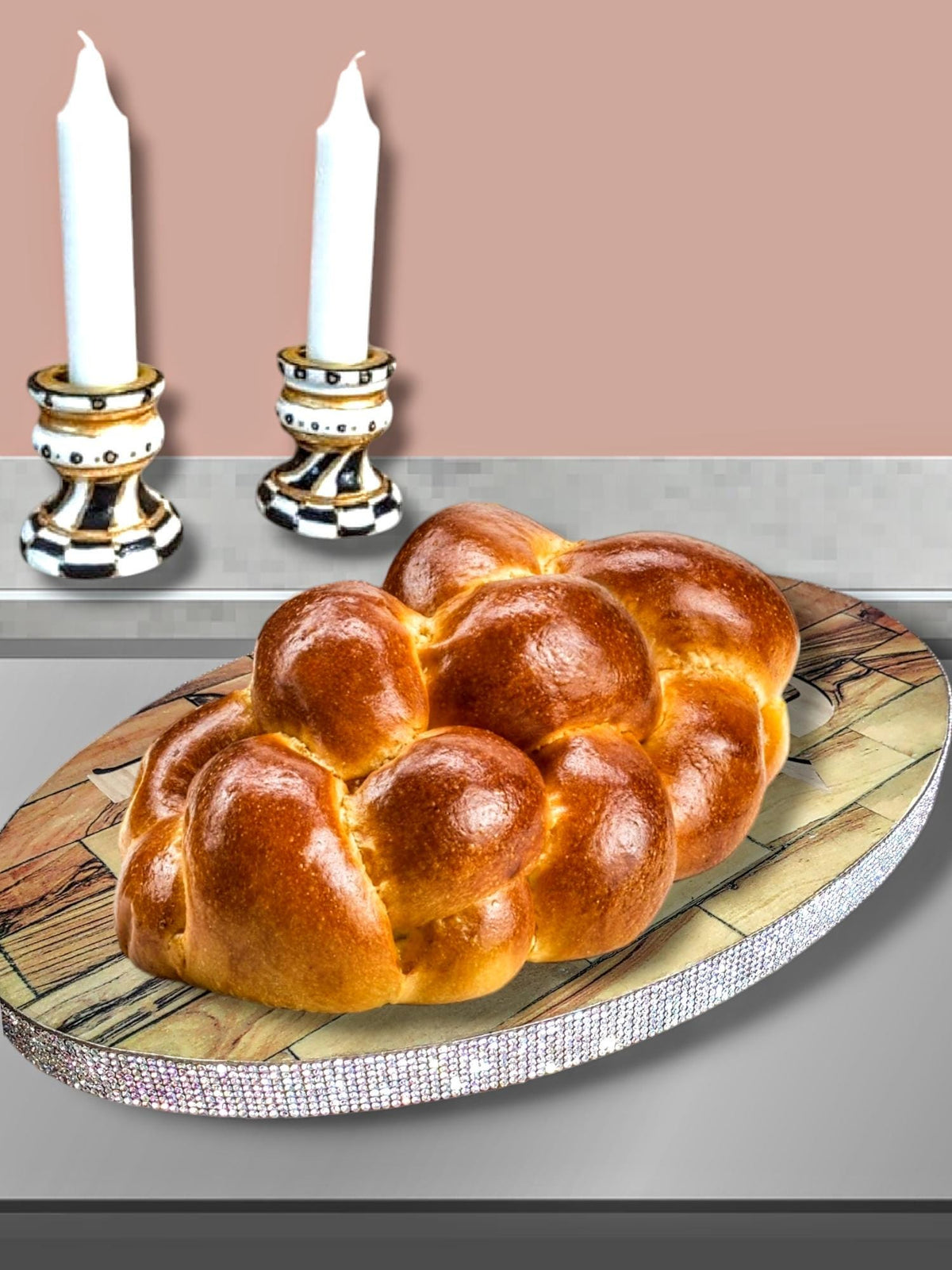 Bling Shabbat Challah Board Tray – Hebrew Judaica Plate