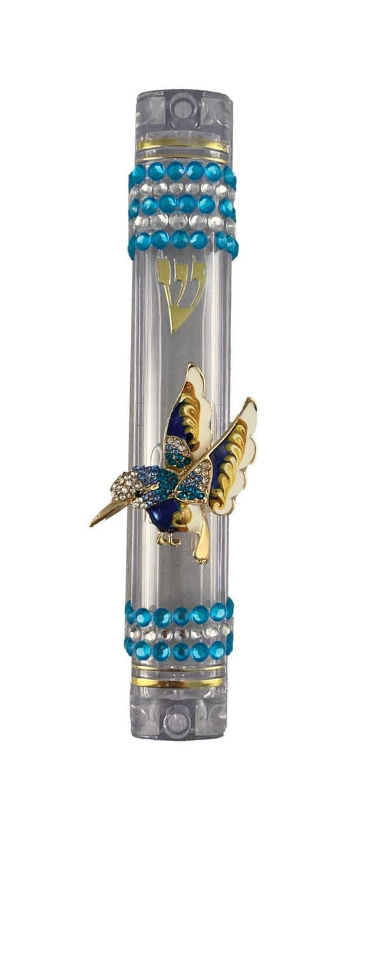 Jeweled Flight Hummingbird Mezuzah | Repurposed Jewelry Acrylic Mezuzah