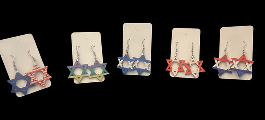 Solidarity Patriotic Earrings Israel Ukraine Canada USA France Mardi Gras Jewish Star Earrings