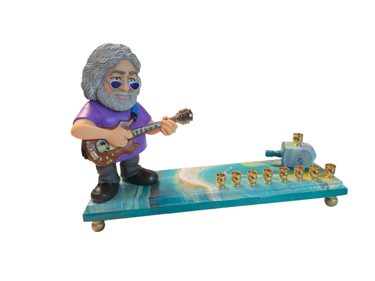 Grateful Dead Jerry Garcia psychedelic Collectible Menorah Judaica Hanukkiah Repurposed Figure