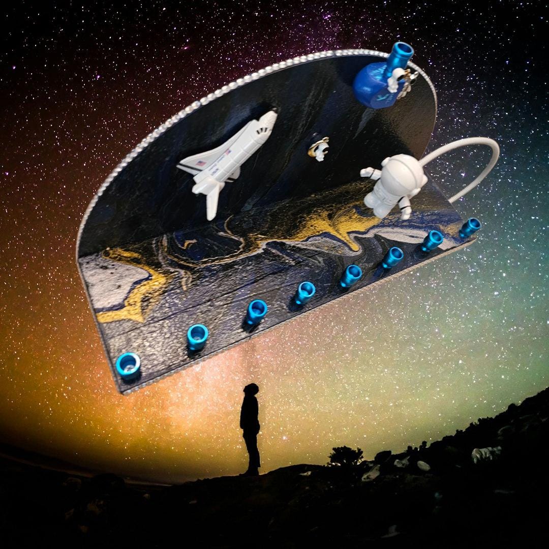 Rocketship Astronaut Outer Space Menorah Judaica Jewish Hanukkah Bar Bat Mitzvah Gift Unique