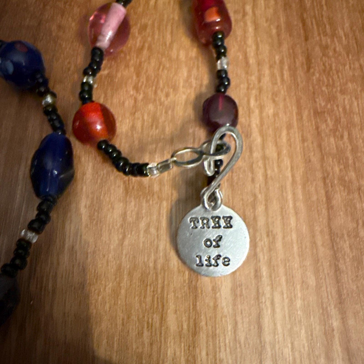 Rainbow tree of life necklace with glass beads