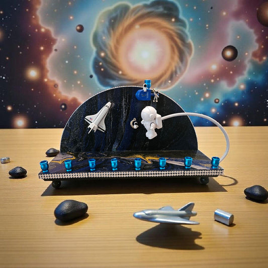 Rocketship Astronaut Outer Space Menorah Judaica Jewish Hanukkah Bar Bat Mitzvah Gift Unique