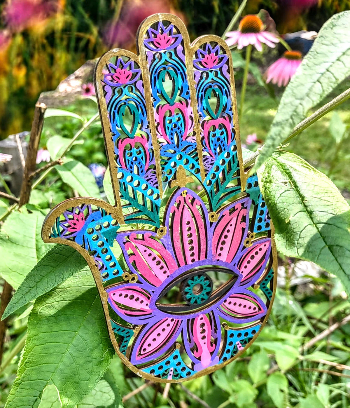 Hand-Painted Wood Hamsa