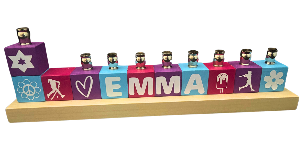 Personalized Name Block Menorah- Modern Design