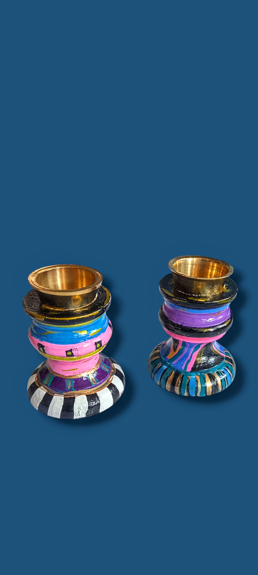 Mitzi – Hand-Painted Mismatched Shabbat Candlesticks