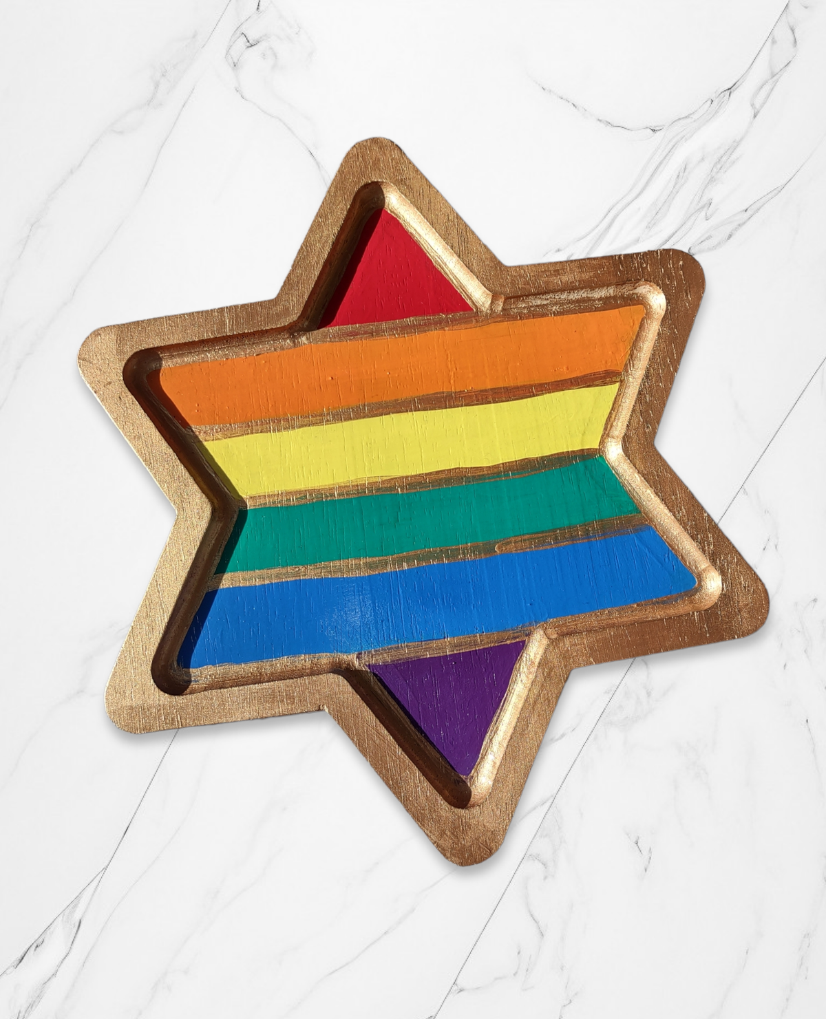 Chasing Rainbows Star Serving Tray – Hand-Painted Rainbow Star of David Tray