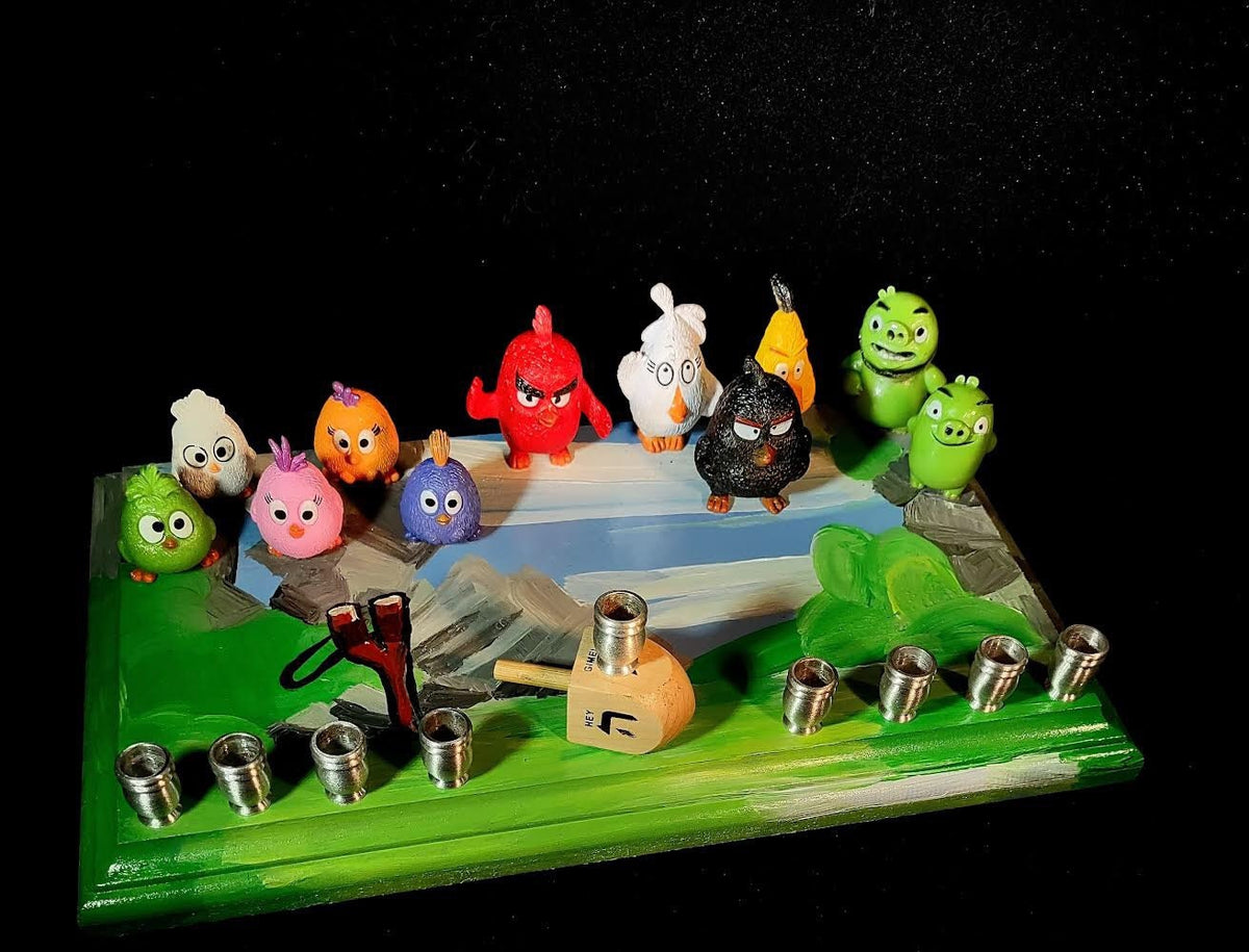 Angry Birds Menorah – One-of-a-Kind Hand-Painted Hanukkah Menorah
